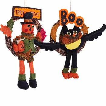 

Halloween Decorations Front Door Wreath Pumpkin Rattan Circle Bar Haunted Party House Decor