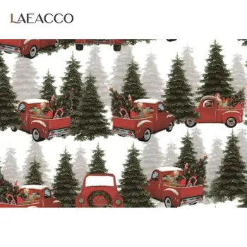 

Laeacco Christmas Tree Snow Car Candy Cane Gifts Party Colourful Painting Photo Background Photocall for Photo Studio