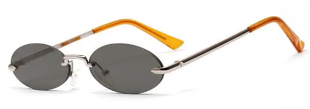 Ретро тонированные желтые маленькие Овальные Солнцезащитные очки женские мужские брендовые дизайнерские солнцезащитные очки без оправы для женщин женские Oculos De Sol UV400 - Цвет линз: silver gray