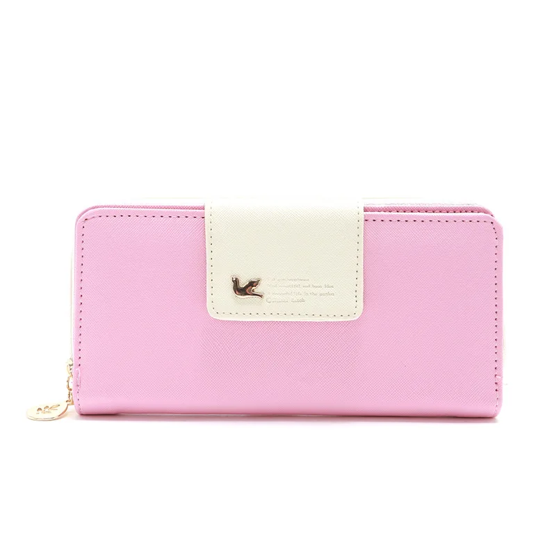 Модные женские кошельки с рисунком птицы, на застежке, на молнии, клатч, дамская сумка-кошелек для монет, сумка для денег, держатель для карт, брендовый женский кошелек, Burse - Цвет: Pink