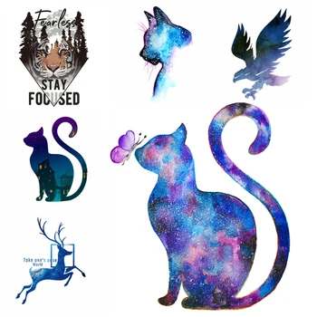 

Cartoon Cat Clothing Pacthes Stickers Iron On Transfers For Clothing Tiger Eagle Thermo-stickers On Clothes Applique Stripes