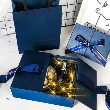 

1Set Ribbon Bowknot Gift Box Cosmetics Packing Box Creative Present Case (Blue)