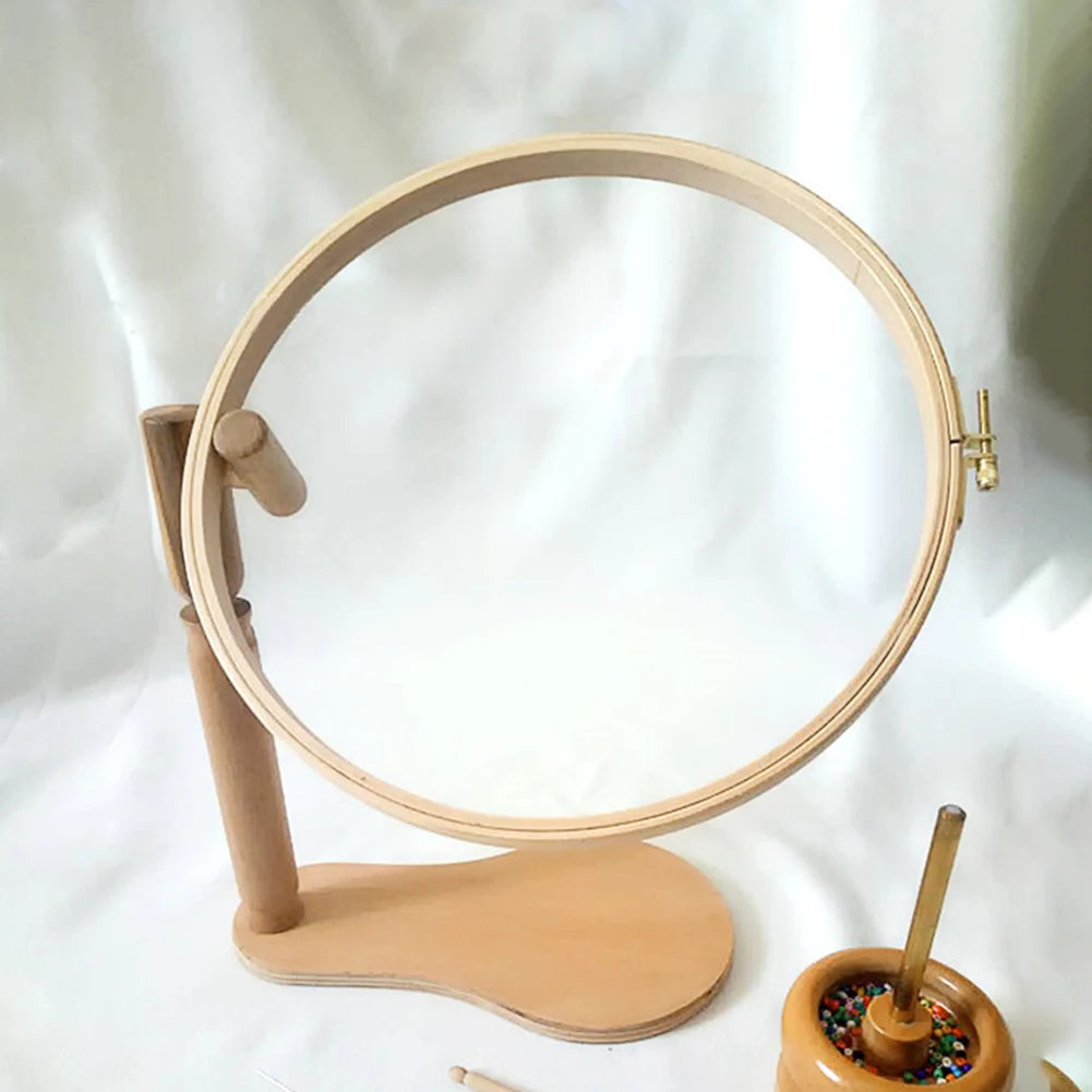 

Desktop Foldable Round Cross Stitch Portable Rack Needlework Height Adjustable Craft Embroidery Stand Wood Hoop Frame