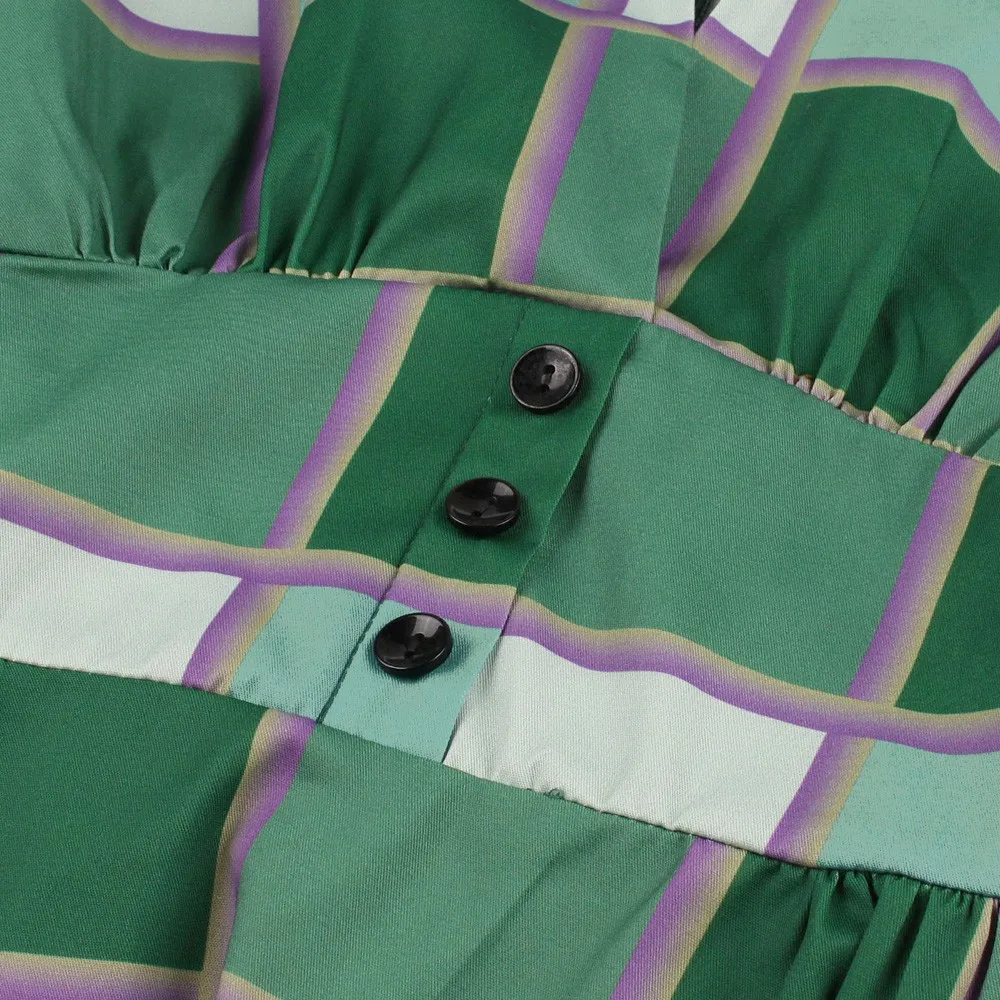 Joineles 4xl, зеленое женское платье в клетку, Ретро стиль, элегантное, 60 s, винтажное платье, для офиса, для работы, платье размера плюс, v-образный вырез, короткий рукав, Vestidos