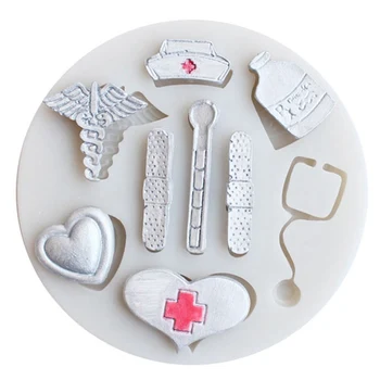 

Themed Silicone Mold Nurse Hat Bottle Heart Stethoscope Fondant Cake Decorating Tools Candy Chocolate Gumpaste Mould