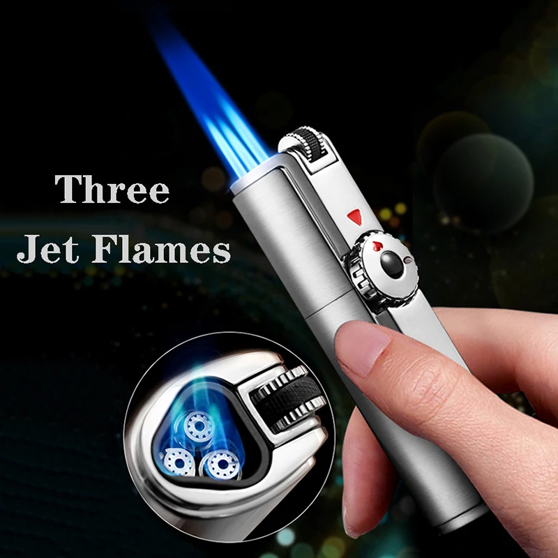 Оригинальная Тройная Зажигалка jobon 3 Blue JET flame. Турбо огонь. Газовая зажигалка.