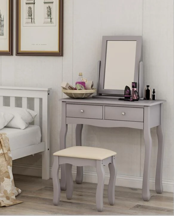 Tocador 2 cajones para niñas, tocador con espejo y taburete, escritorio de maquillaje, color dormitorio|Marcos muebles| - AliExpress