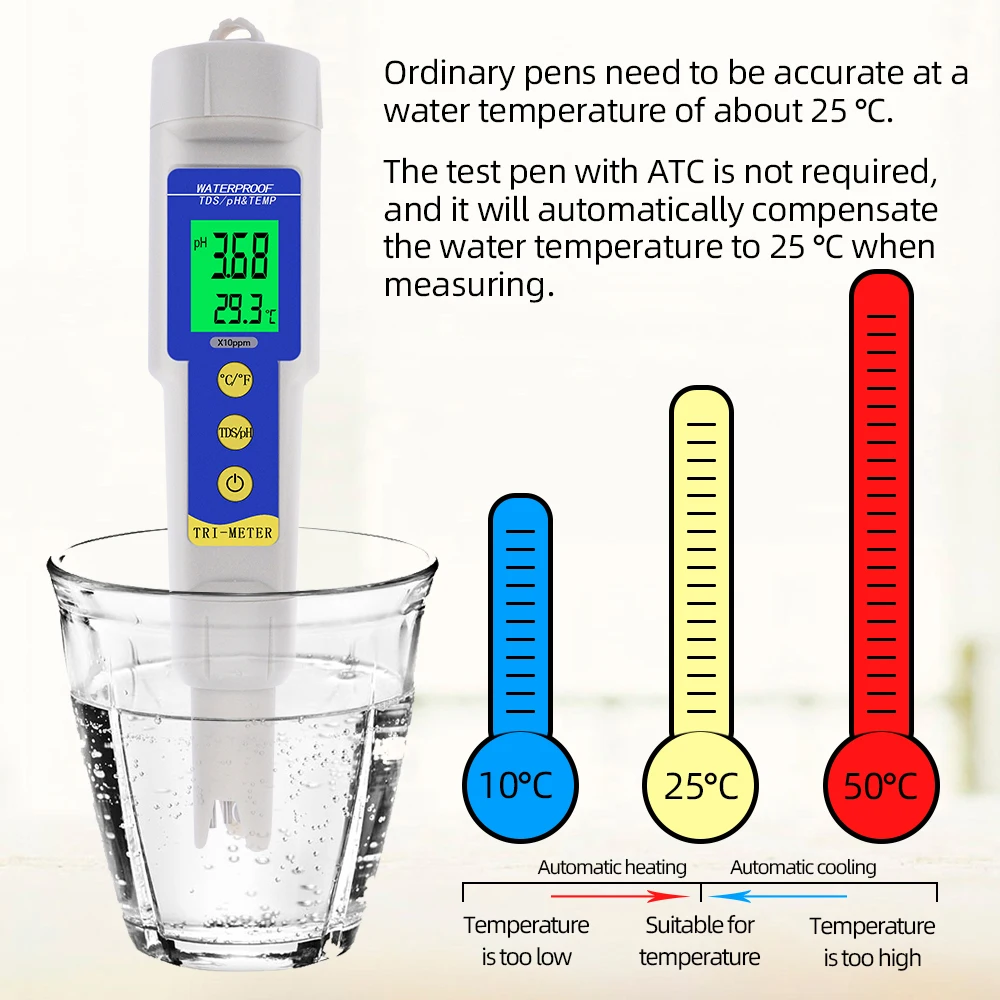 Цифровой водонепроницаемый 0,01 3 в 1 PH EC TEMP/TDS PH TEMP метр ЖК-дисплей с подсветкой с автоматической температурой для аквариума Скидка 40