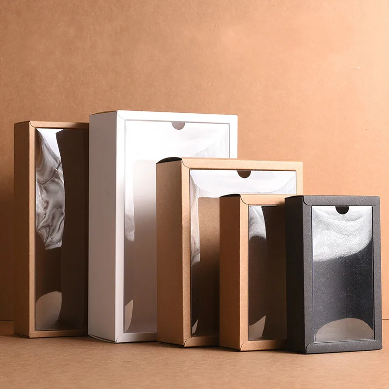 

10pcs Red/White/Black/Kraft Paper Box with Clear PVC Lid Handmade Soap Packaging Boxes different sizes Gift packaging box