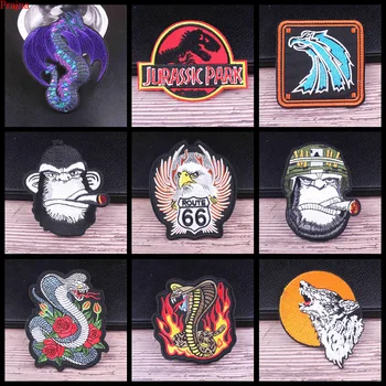 

Prajna Dinosaur Park Patch Punk Animals Embroidered Iron On Patches For Clothing Hippie Eagle Stripes Stickers For Clothes Badge