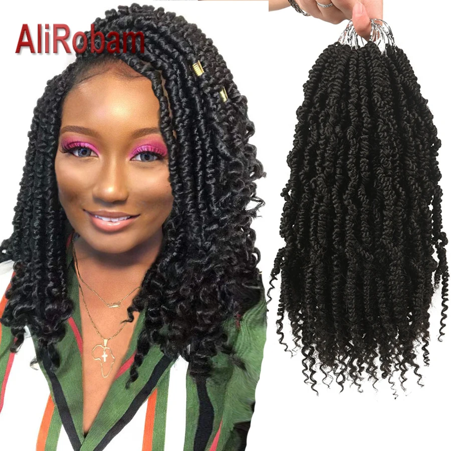 

Pre Twisted Spring Twist Crochet Hair Passsion Twist Braiding Hair Extensions 12Inch Black Burgundy Brown Ombre Synthetic Braids