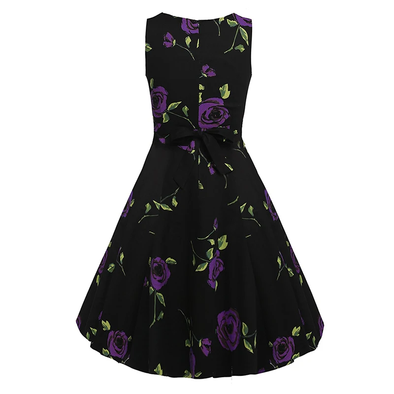 Kostlish Cotton Summer Dress Women 2017 Sleeveless Tunic 50s Vintage Dress Belt Elegant Print Rockabilly Party Dresses Sundress (55)