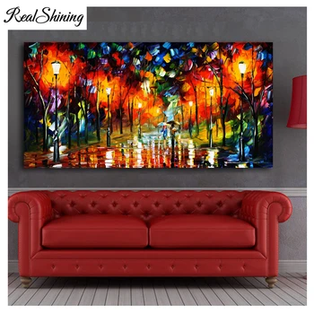 

Big size Diamond Painting Lovers Walks In the Night 5D DIY Mosaic Diamond Embroidery "Rainy Day"Round Drill Wedding decor FS6755