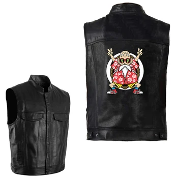 

Dragon Ball Master Roshi Funny Anime Vest Men Leather Vests Sleeveless Jackets Punk Waistcoat Hip Hop Streetwear Outerwear Coat