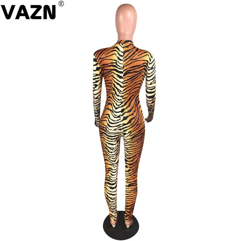 VAZN WYNZ8240, хит, новинка, тигровый принт, сексуальный, свободный, мягкий, круглый вырез, длинный рукав, высокая талия, женские, эластичные, обтягивающие, Длинные Комбинезоны