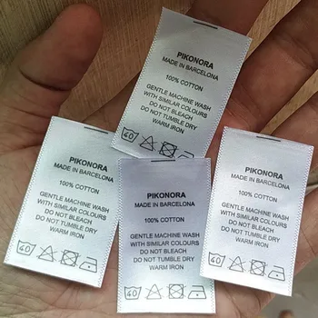 

1000pcs , 3 * 5 cm Custom White soft satin ribbon washing symbol tag baby clothing care label