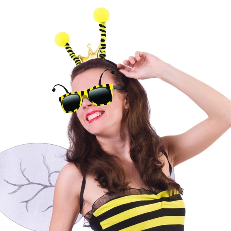 Bumble Bee Cosplay Party Favors Women Men Kids Party Costume Cosplay Accessory Bee Head Hoop Glasses Set birthday party supplies mascot costume