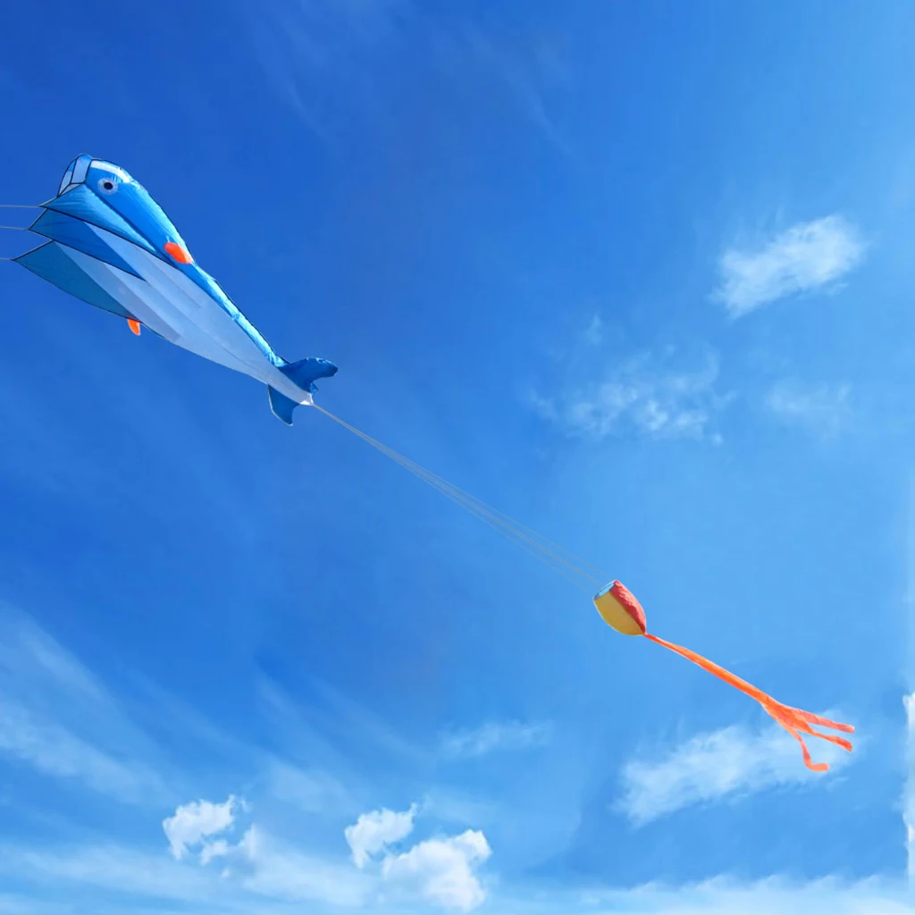 Huge Blue Dolphin Frameless Kite for Beach Park Garden Playground Outdoor Fun