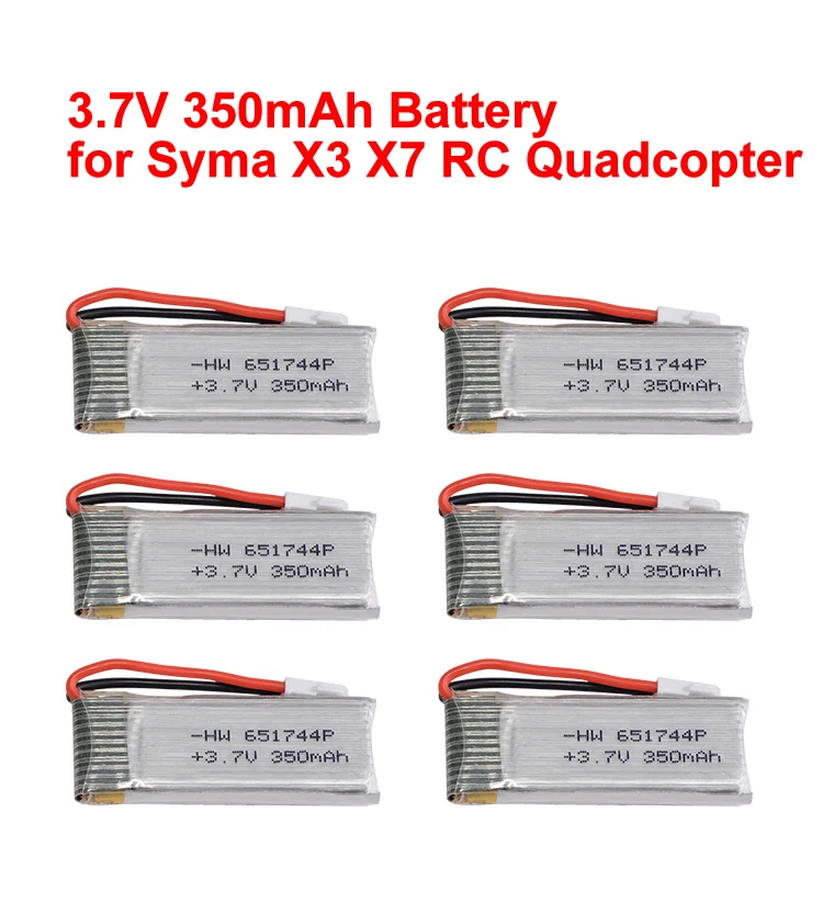 6PCS 3.7V 350mAh Battery for Syma X3 X7 RC Quadcopter Drone Spare Parts | Игрушки и хобби