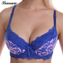 Beauwear, сексуальный женский Бюстгальтер, чашка B C, для девушек, дышащее нижнее белье с цветочным рисунком, женская мода, пуш-ап, бюстгальтер на косточках, плюс 40-46