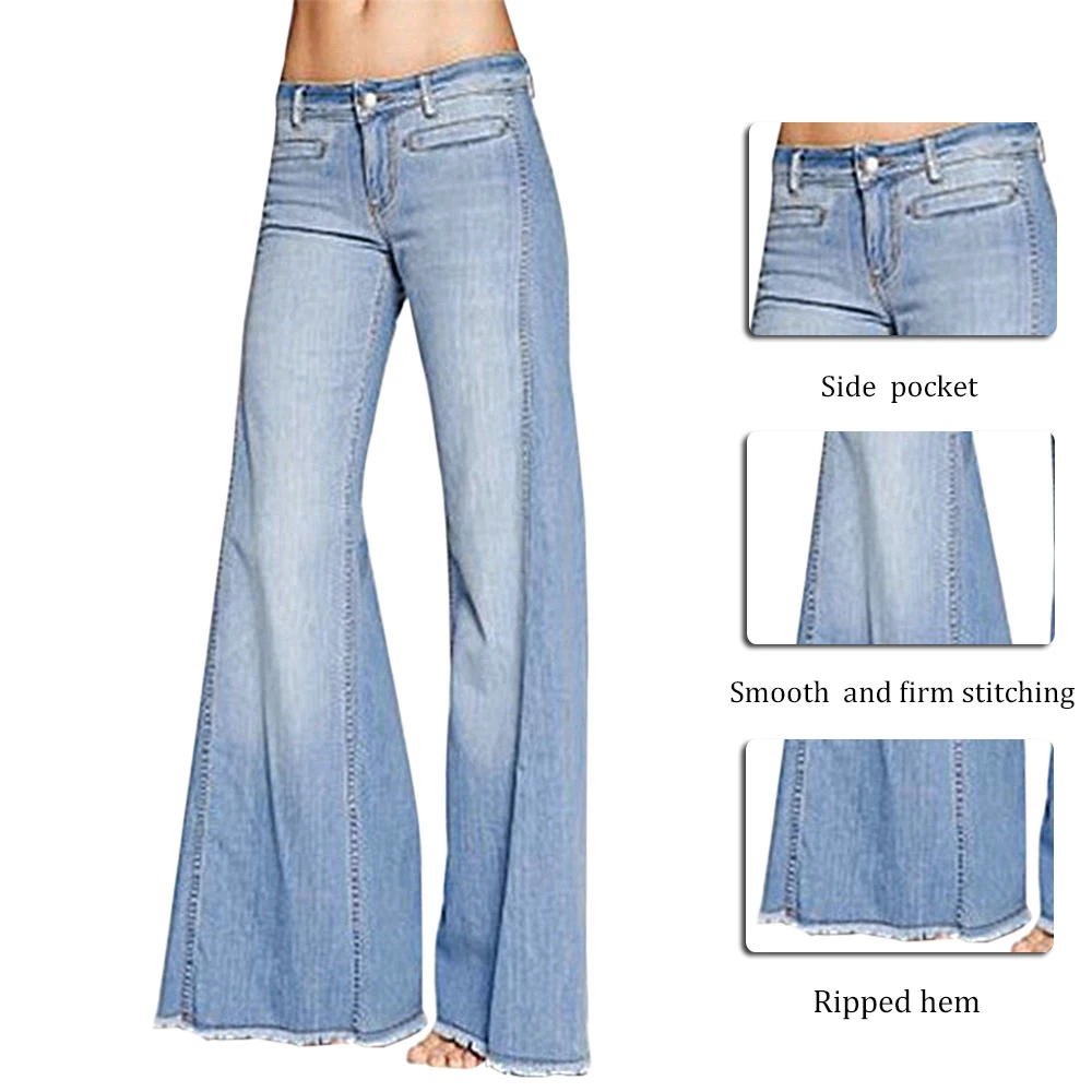 Модные женские сшитые джинсовые брюки, повседневные тонкие широкие брюки, женские свободные расклешенные брюки с высокой талией и пуговицами, осень