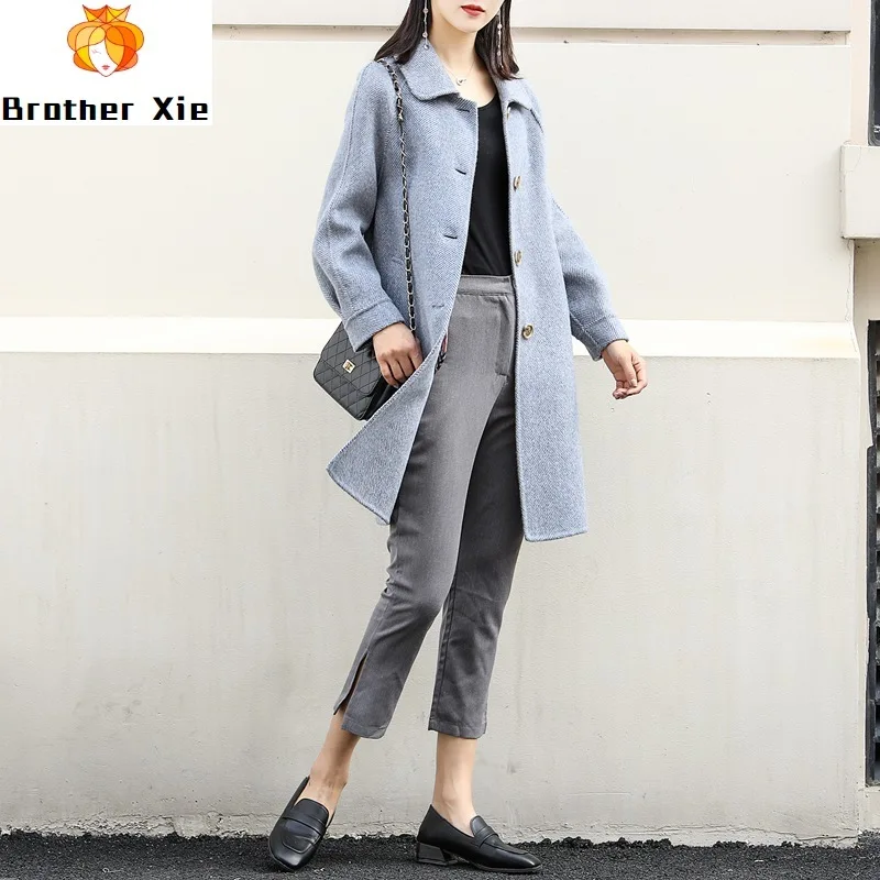 

New Double-sided Cashmere Overcoat Slim Korean Edition of Long and Medium-length Albaca Twill Wool Overcoat for Women