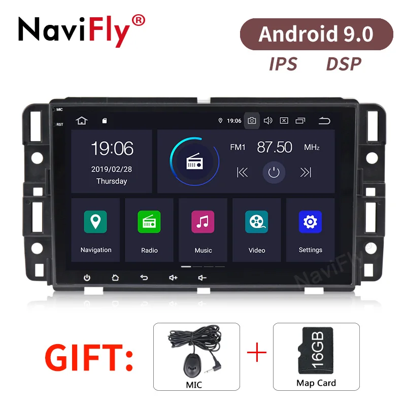 Best NaviFly IPS DSP Android 9.0 Car Multimedia Player GPS Navigation for Chevrolet Traverse Tahoe Suburban GMC Car Radio Stereo Auto 0