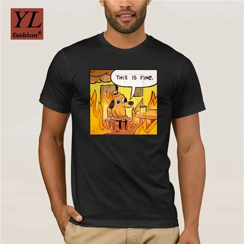 

Men s T shirt Cartoon Fun This is Fine updated T Shirts Short fashion
