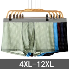 Plus Size 12XL Quick Dry Underwear Men Mesh Holes Hollow Out Boxer Shorts Male Elastic Breathable Underpants Mens Panties Cueca