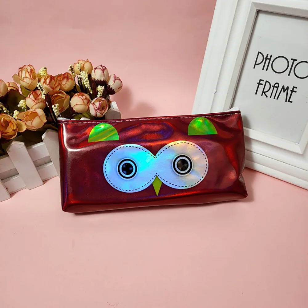 Cute Owl Laser Pencil Case Adorable Kids Pen Pouch Small Cosmetic/Makeup Bag with Zipper, Portable Waterproof Creative Purse Bag