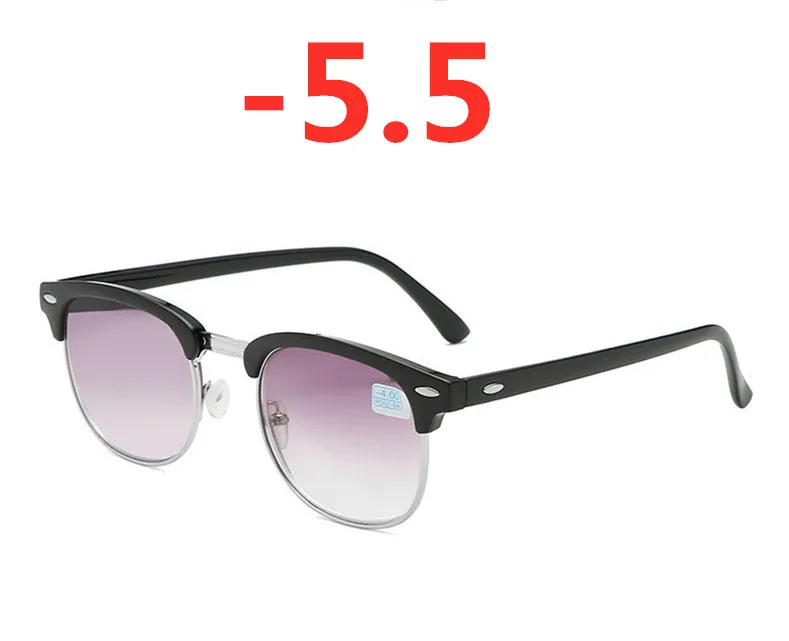 0,5-1-1,5-2-2,5-3-3,5-4-4,5-6 полоправы готовые Близорукость Солнцезащитные очки Мужчины Женщины Ретро близорукость очки для света серые линзы - Цвет оправы: BLACK  SILVER   5.5