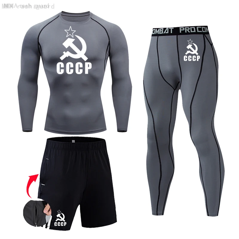 CCCP Mens Tracksuit Set Winter Thermal underwear shirt Compression sportswear 4XL Workout set Quick dry Running base layer Set 3