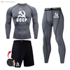 CCCP Mens Tracksuit Set Winter Thermal underwear shirt Compression sportswear 4XL Workout set Quick dry Running base layer Set 3