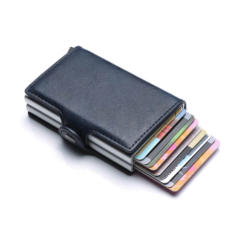 Автоматическая кредитной карты кошелек для монет, карт Для мужчин алюминиевый кошелёк задний карман держатель для карт с блокировкой радиочастотной идентификации Ретро Кошелек для монет с отделением для карт