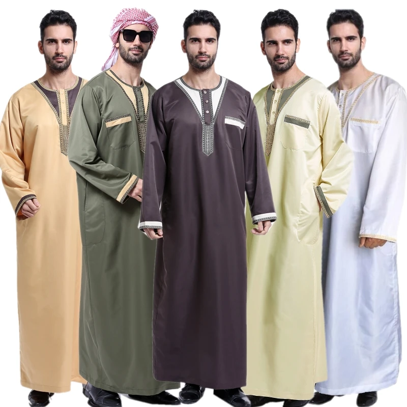 Middle East Men Thobe Jubba Robe Uae Saudi Arab Embroidery Kaftan
