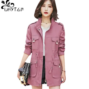 

UHYTGF New Spring Autumn Jacket Women's Fashion Loose Plus Size coats Pure color wild casual student jacket jaqueta feminina 308