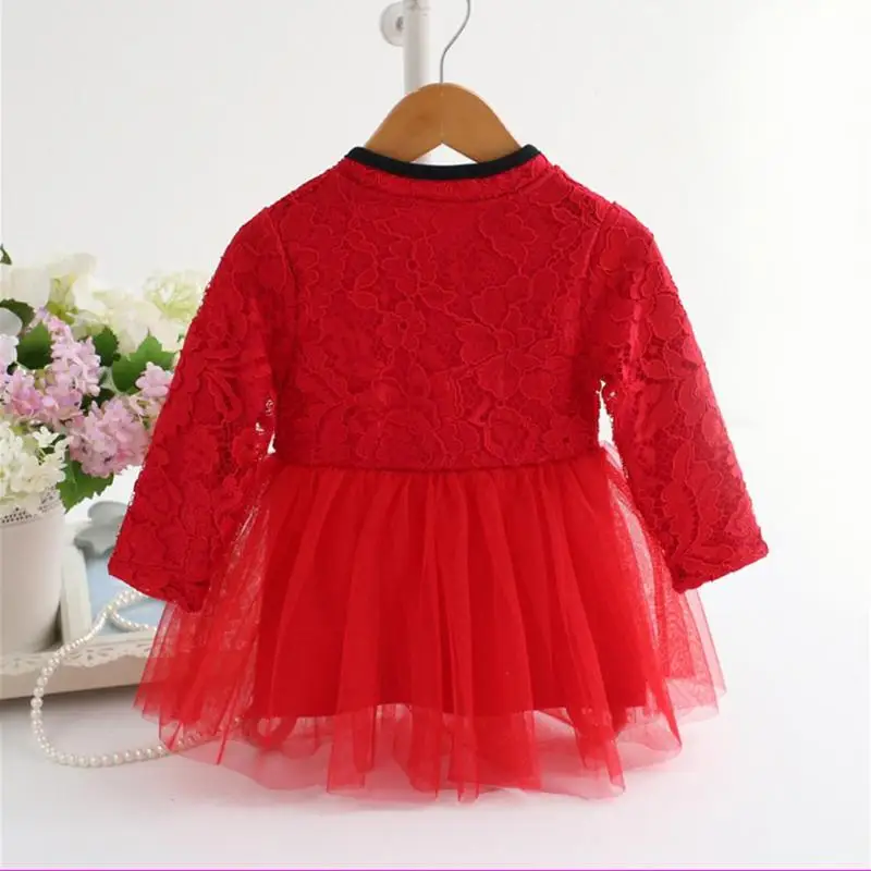 Милое кружевное платье принцессы с бантом; удобные мягкие платья с длинными рукавами для маленьких девочек; модные трендовые осенние сетчатые платья с круглым воротником