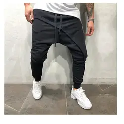 Мужские Asymetric слоистые Jogger брюки в стиле хип-хоп Уличная Jogger брюки облегающие повседневные с кулиской длинные штаны