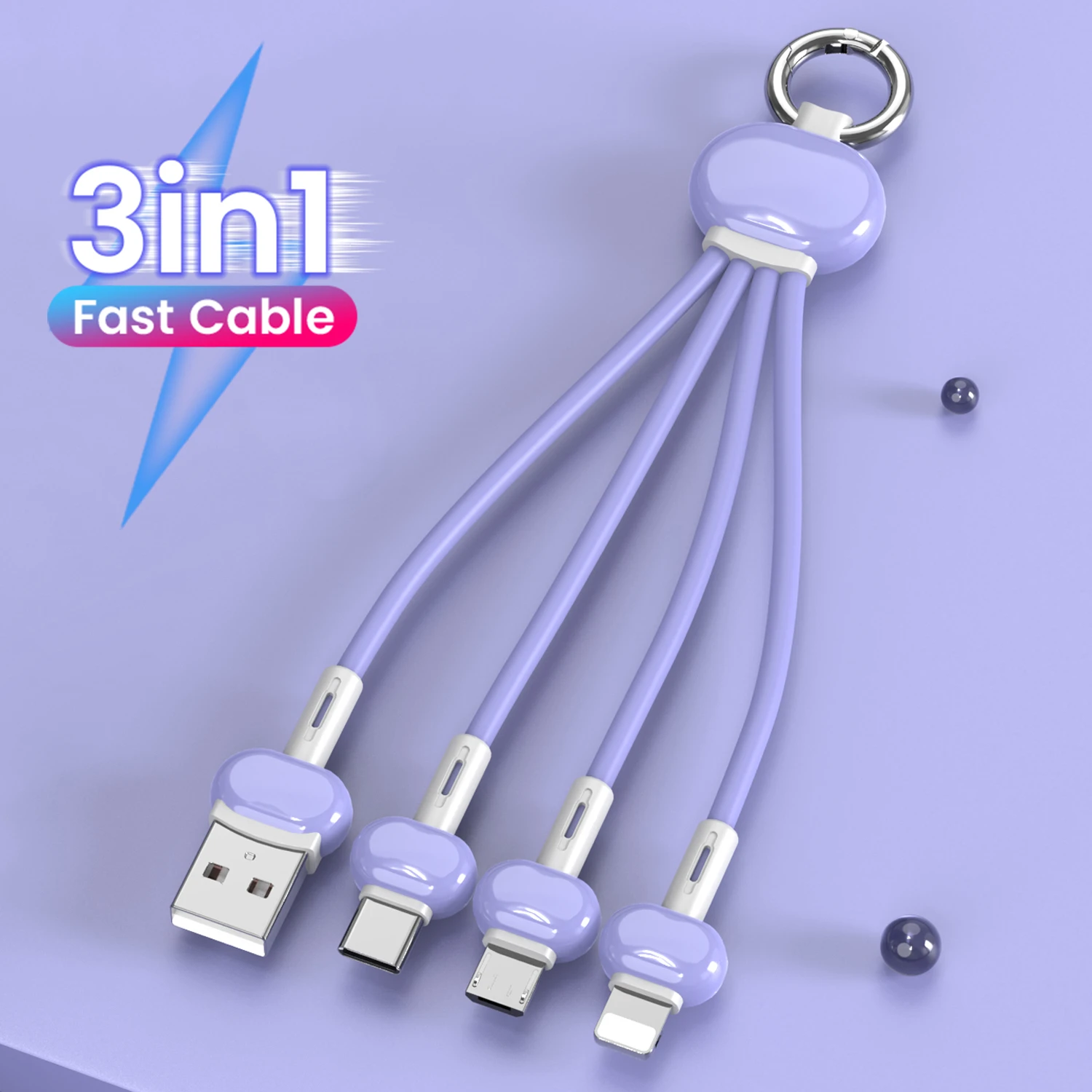 Keychain 3 in 1 USB Type C Cable for iPhone 12 11 XS X XR 3in1 2in1 USB Cable Charger Micro USB Type C Cord for Xiaomi Redmi