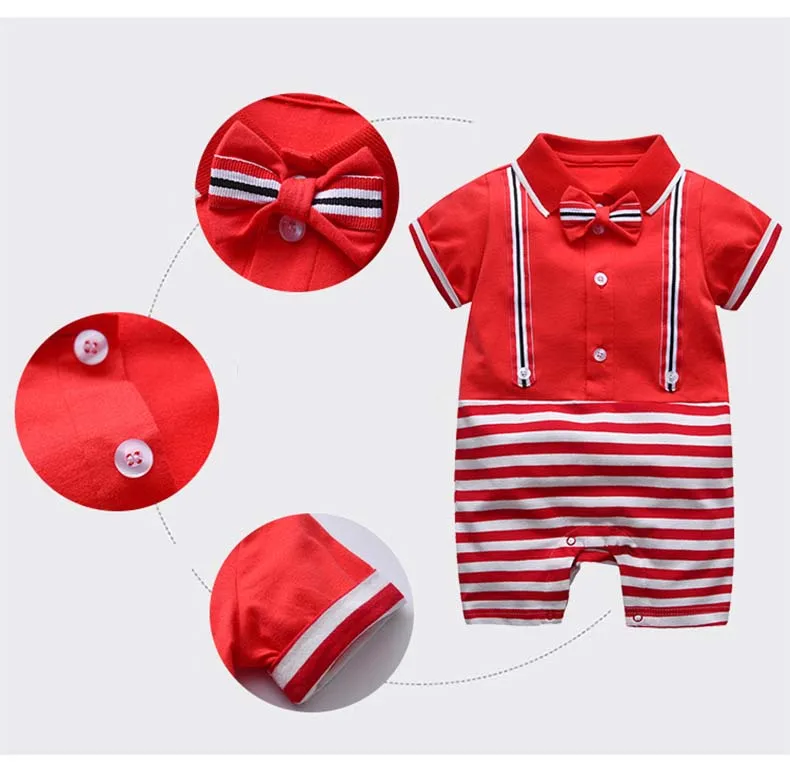 Baby Rompers For Boys Fshion Turn-Down Neck Short Sleeve Newborn Bebes Jumpsuits Sunsuit Toddler Kids Gentlemen Costume