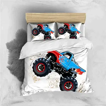 

Cars Duvet Cover Set Cartoon Truck Cool Vehicle Modified to the Perfection Colorful Design Bedding Set Aqua Green Black