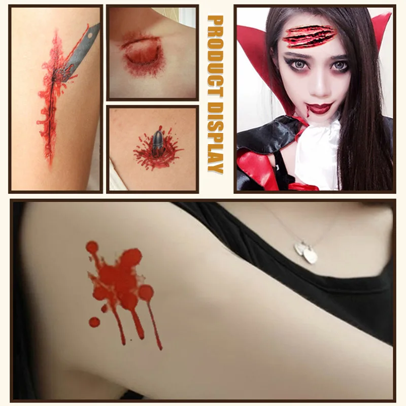 30 Sheet Halloween Tattoo Sticker Creepy Temporary Body Decal Masquerade Party Wound Scar Makeup Patch for Kids Adults NE | Красота и
