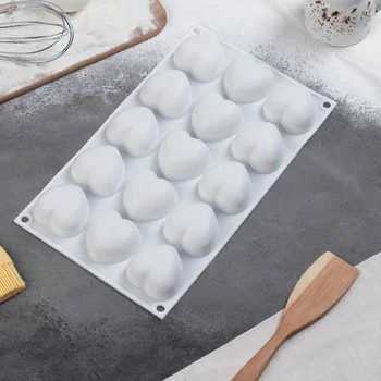 

Form for mousse desserts and baking "Hearts", 29.8×17.3 cm, 15 cells (5×5×3 cm), color white