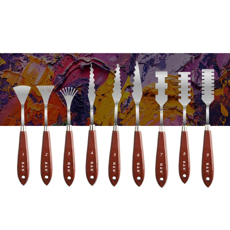 Набор ножей для нанесения краски H& B из 9 предметов-универсальный набор ножей из нержавеющей стали и дерева для смешивания красок, аппликаты для толстой краски