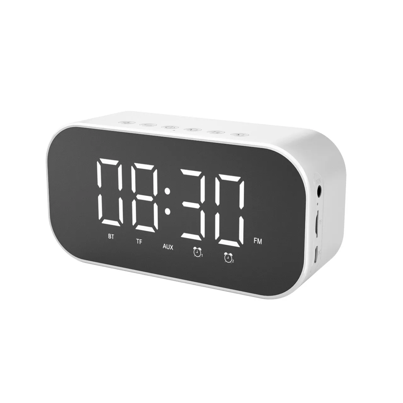 white Bluetooth динамик с fm-радио светодиодный зеркальный будильник часы сабвуфер портативный музыкальный плеер Повтор Смарт настольные часы для дома - Цвет: white