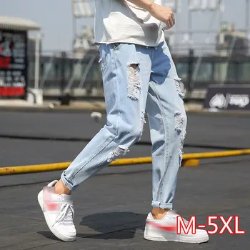 

2020 Summer Jeans Men Fashion Streetwear Ripped Jeans For Men Plus Size Light Blue Men Jeans Pants Casual Trousers Male