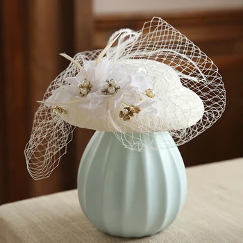 

Mingli Tengda Black Feather Gauze Small Formal Hat Lady Lace Wedding Hats Fascinators Grace Bridal Accessories Beaded Birdcage