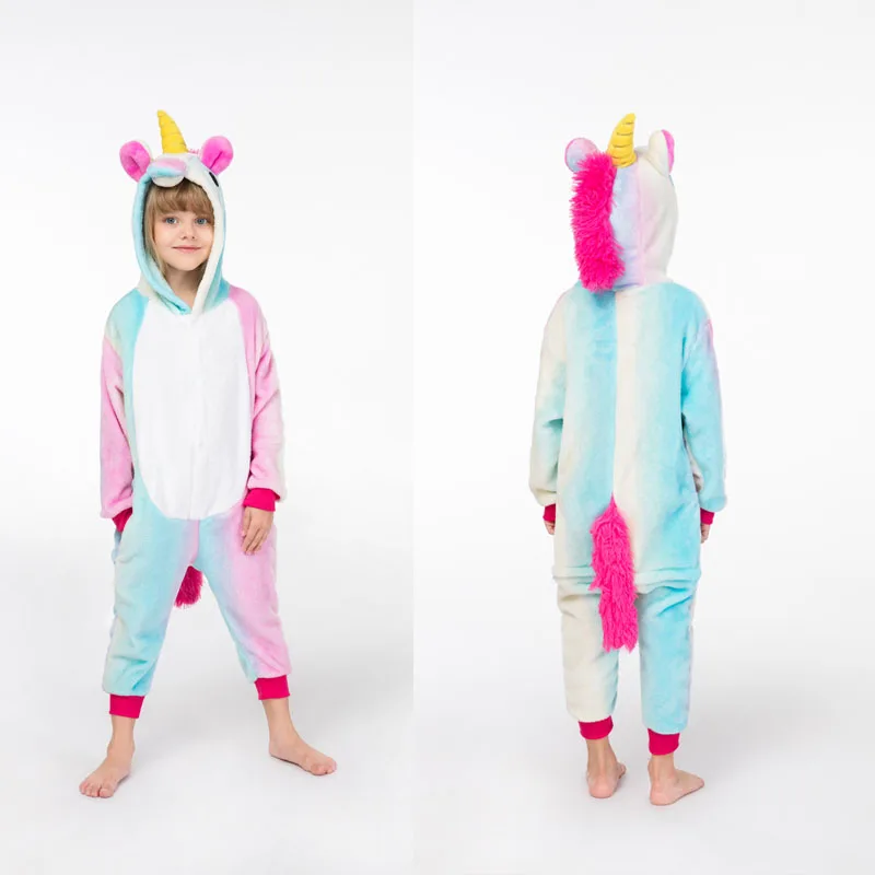 Children's Pajamas Cartoon New Jumpsuit Flannel Dinosaur Animal Play Suit Long-sleeved Hoodie Unicorn Funny Cartoon Pajamas4-12 - Цвет: L042