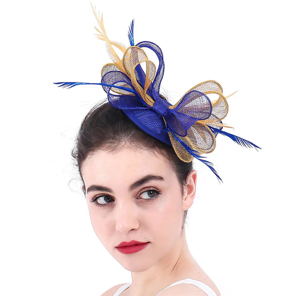 Royal Blue And Gold Sinamay Fascinator 