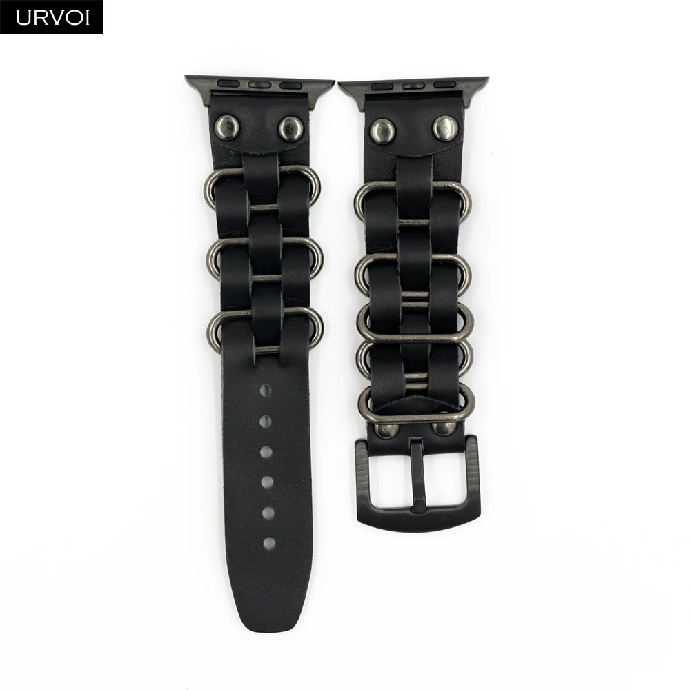 Black Ремешок URVOI для Apple Watch series 5 4 3 2 1 из натуральной кожи с кольцами ремешок для iWatch современный дизайн пряжка crazy horse - Цвет ремешка: Black